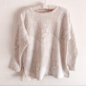 Vintage Cream & Metallic Gold Jacquard Patchwork Baroque Floral Textured Sweater